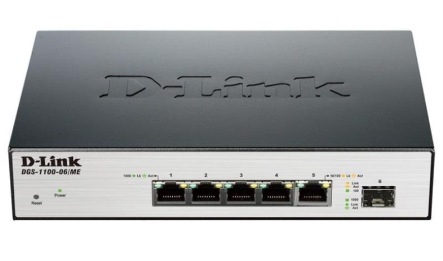 картинка D-Link DGS-1100-06 Настраиваемый коммутатор с 5 портами 10/100/1000Base-T и 1 портом SFP  от магазина Интерком-НН