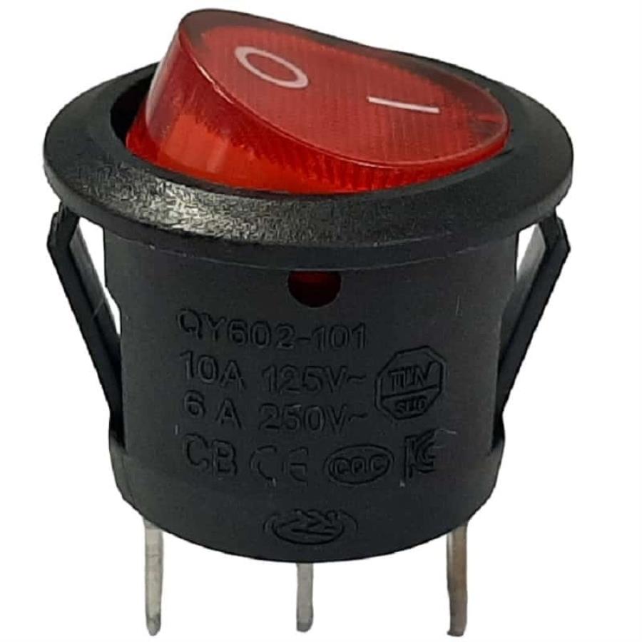 картинка Переключатель клавишный QY602-101 KCD1 (223(5)) красный с подсветкой ON-OFF 6A 250VAC от магазина Интерком-НН