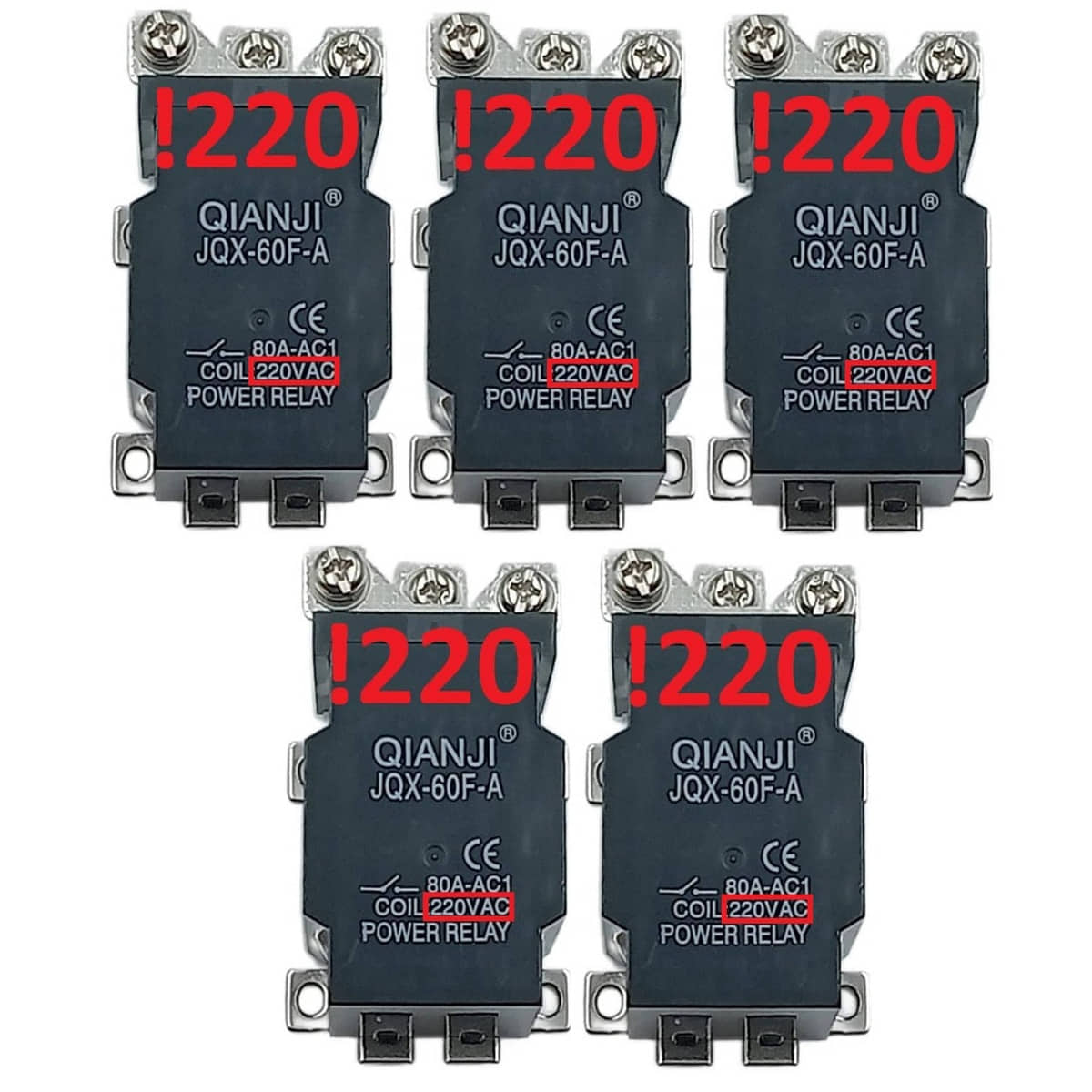 картинка Силовое реле Qianji JQX-60F-A-220 5шт. управление 220VAC, контакты 250В 80А от магазина Интерком-НН