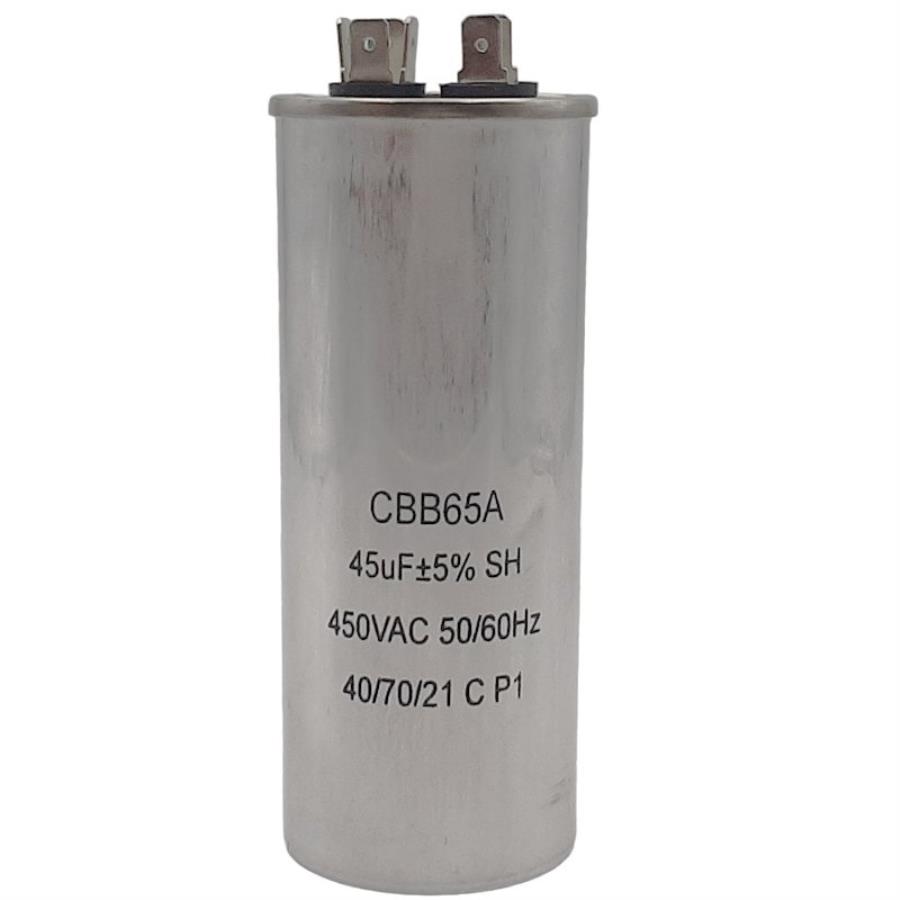 картинка Пусковой конденсатор CBB65A 45мкф, 450В для кондиционера в металлическом корпусе от магазина Интерком-НН