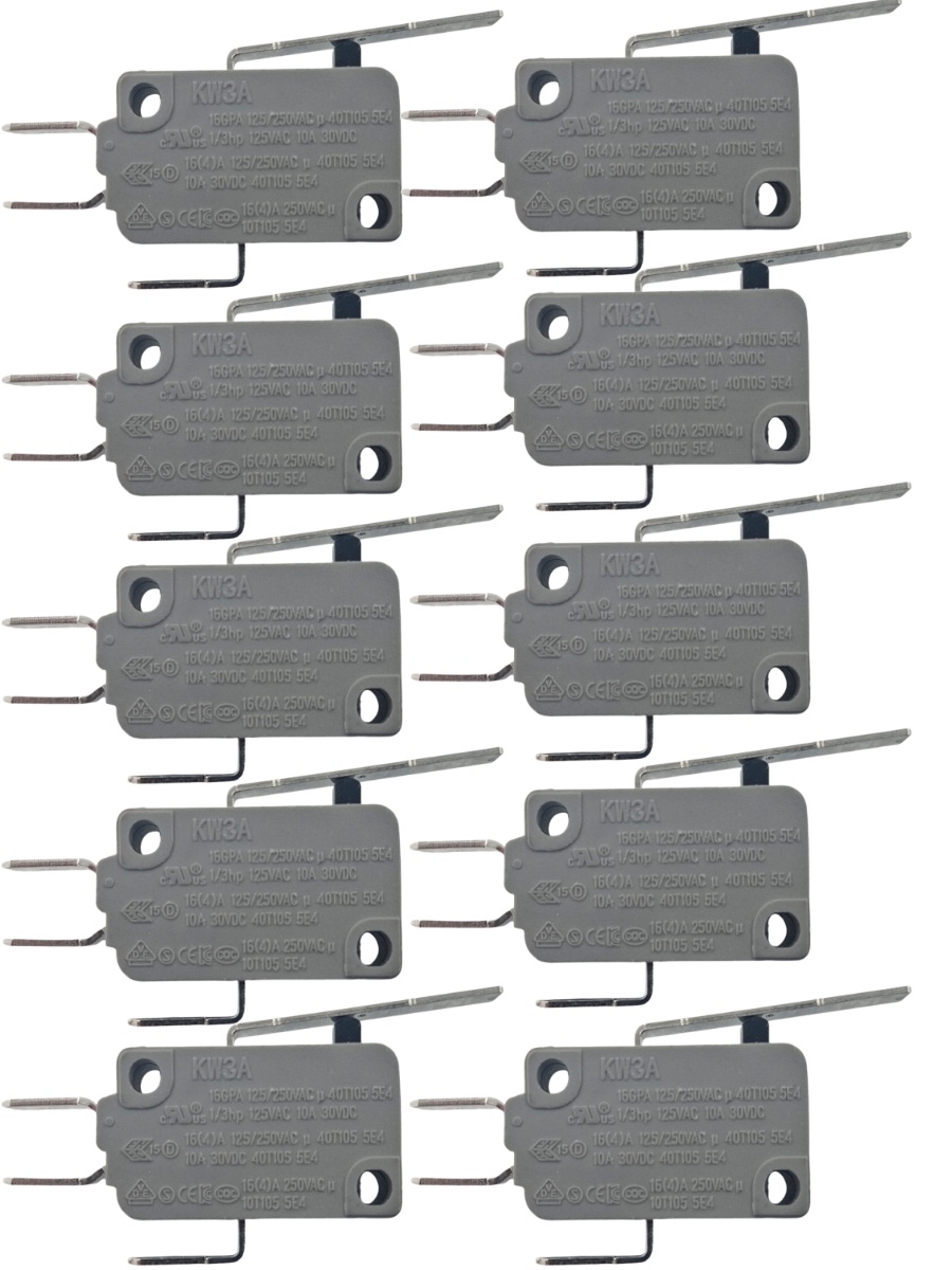 картинка Микропереключатель 10 шт.Dongnan KW3A-16Z3-A200 3-х контактный 16(4)A 250V с рычагом 27мм от магазина Интерком-НН