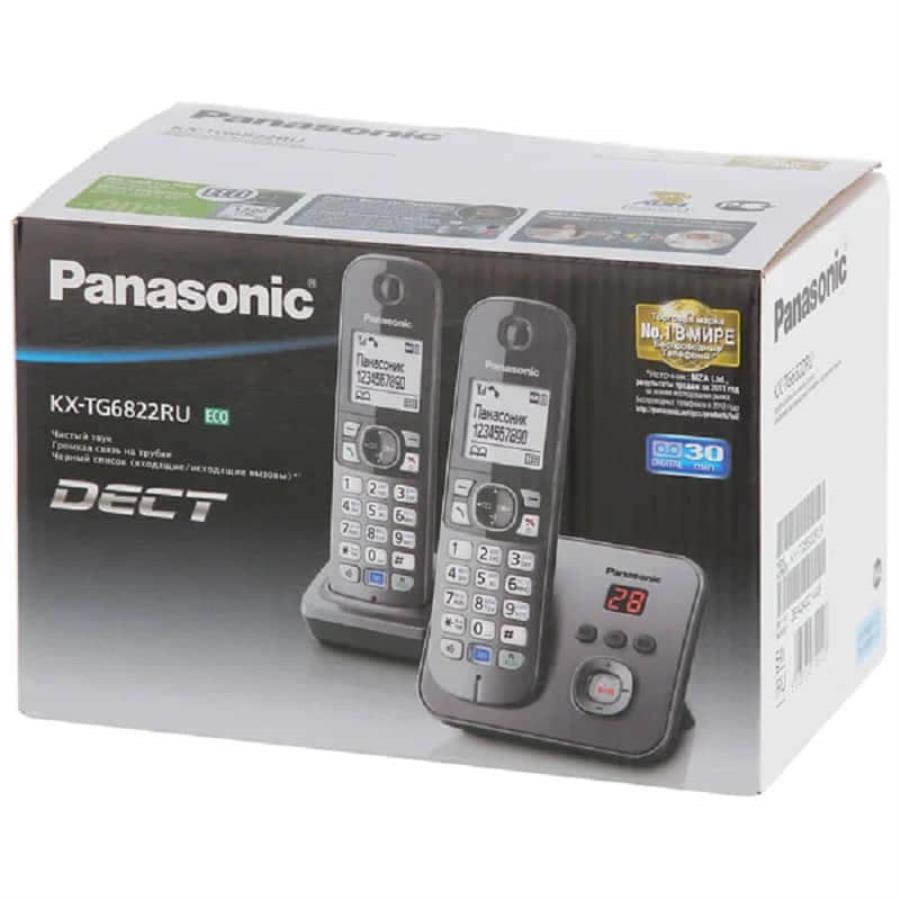 картинка Panasonic KX-TG6822RUM - Беспроводной телефон DECT (радиотелефон) с автоответчиком, цвет: серый мета от магазина Интерком-НН