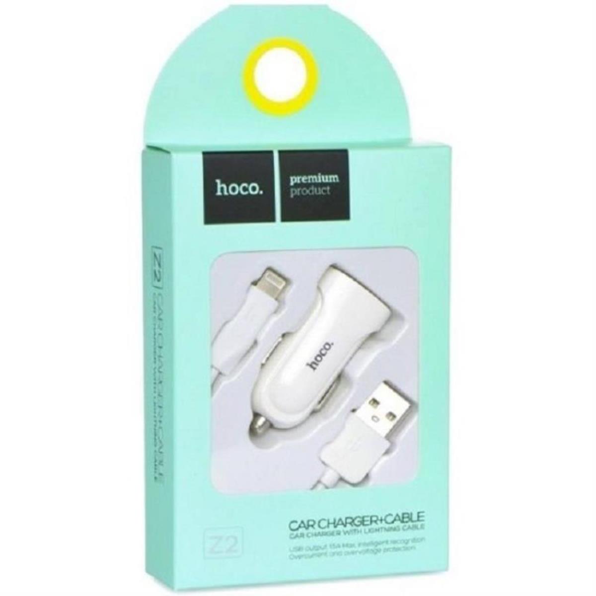 картинка Hoco Z2 автомобильное зарядное устройство с 1 USB выходом (1500mAh), белый для iPhone 5/6/7/7Plus от магазина Интерком-НН