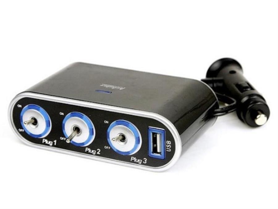 картинка Разветвитель в авто на 3 устройства с USB со шнуром и переключателями 1000mAh WF-0306 от магазина Интерком-НН