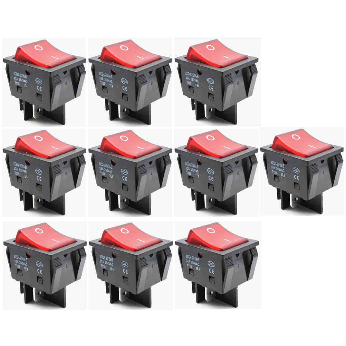 картинка Выключатель 10шт KCD4-201N-B 30A 250VAC T125 красная клавиша, 4 контакта для электроинструмента от магазина Интерком-НН