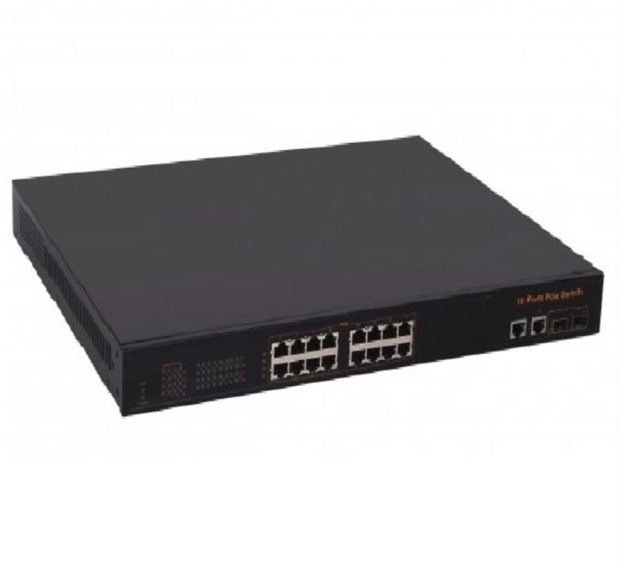 картинка Tantos TSn-16P18E 18 портовый Passive PoE-коммутатор с 16 (10/100Мб) и 2 гигабитными портами от магазина Интерком-НН